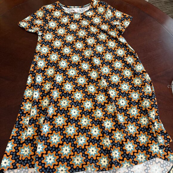 LuLaRoe Carly Swing Dress Retro Floral Orange Turquoise NEW Size S - Picture 5 of 16